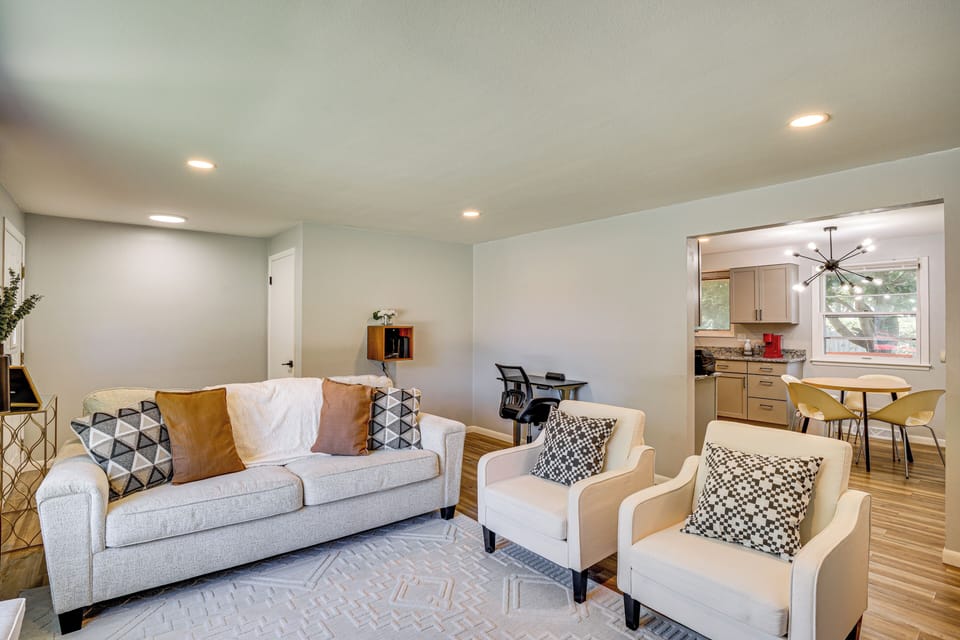 Living Room | Single-Story Home | Central A/C & Heating | Queen Sleeper Sofa