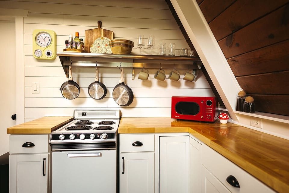 Kitchen fully stocked for quick snacks or full meals.  