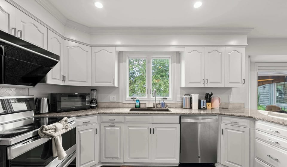 The open kitchen offers ample space & every home comfort​