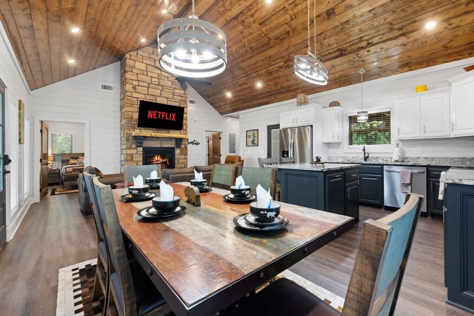 Dining table for family meals and cabin gatherings