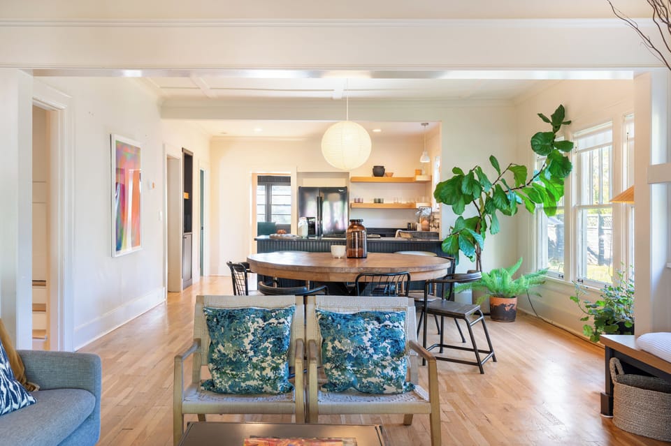 Dining area with modern decor.