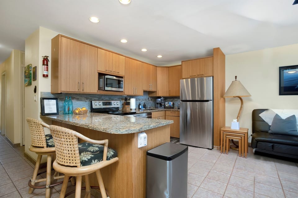 First unit. Prepare meals in your fully equipped kitchen with full-size appliances.