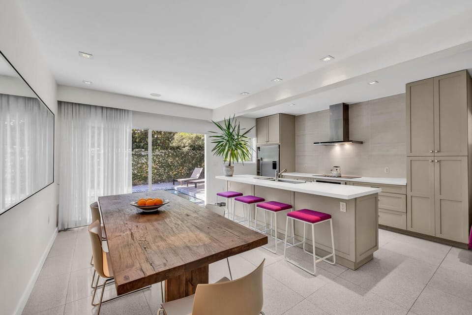 large kitchen island and dining