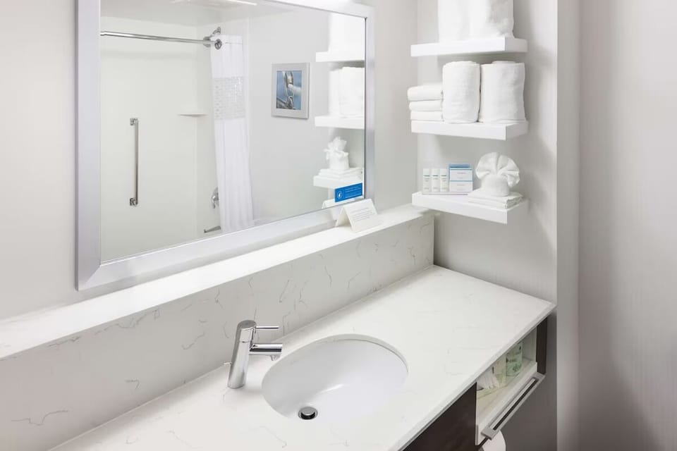Enjoy a clean, calming vanity space for easy getting-ready routines.