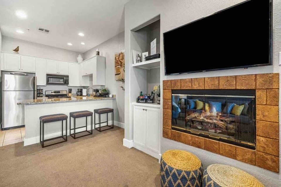 Spacious kitchen with open layout and breakfast counter