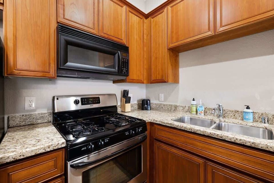 Modern kitchen with stainless steel appliances