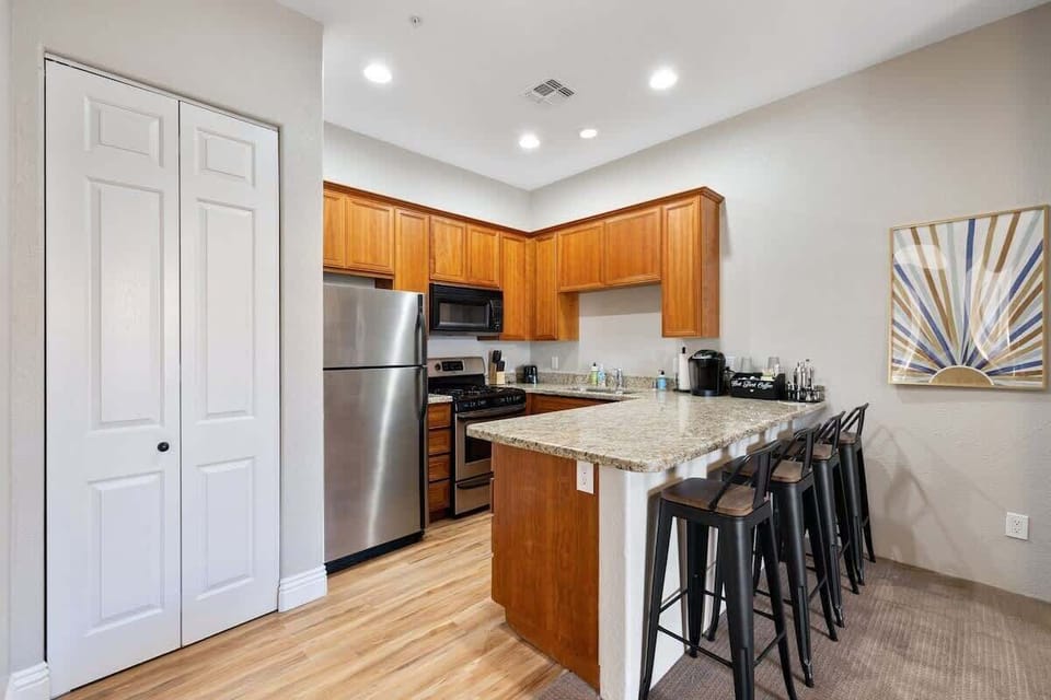 Open kitchen and dining area