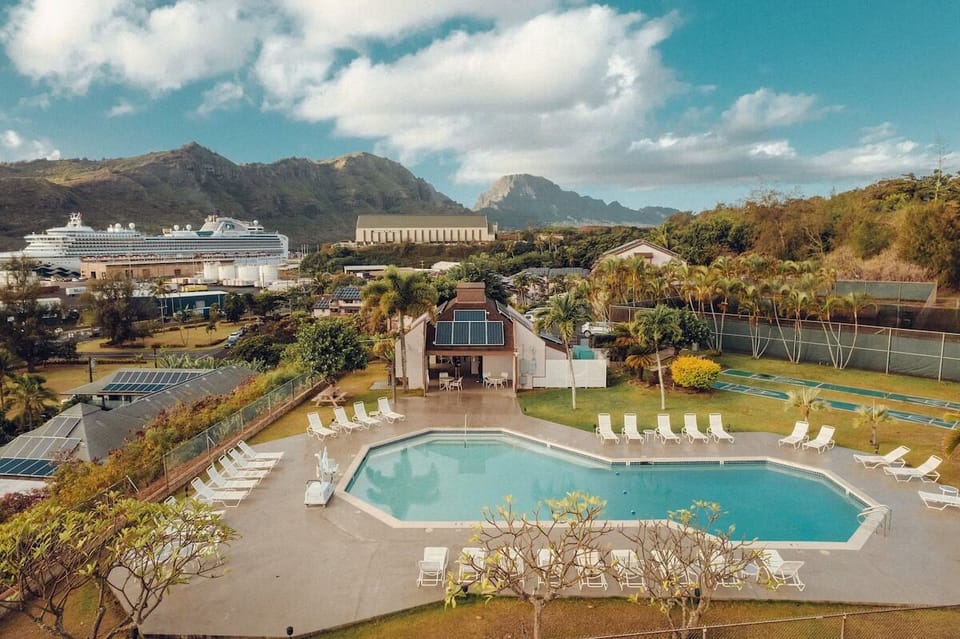 Admire sweeping mountain backdrops above your sparkling pool escape.