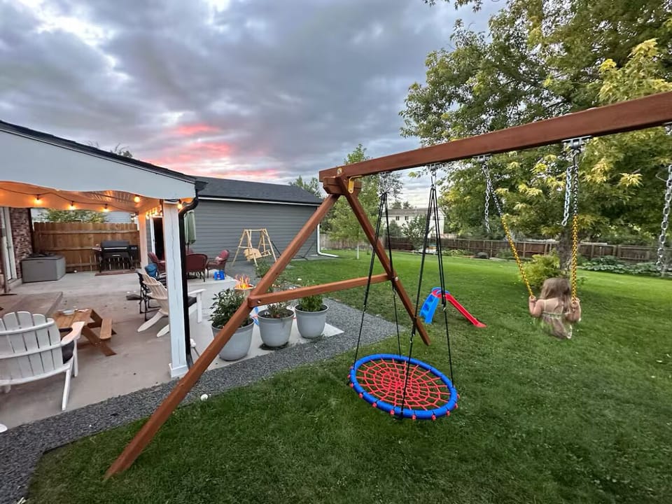 Backyard, equipped with full playset!