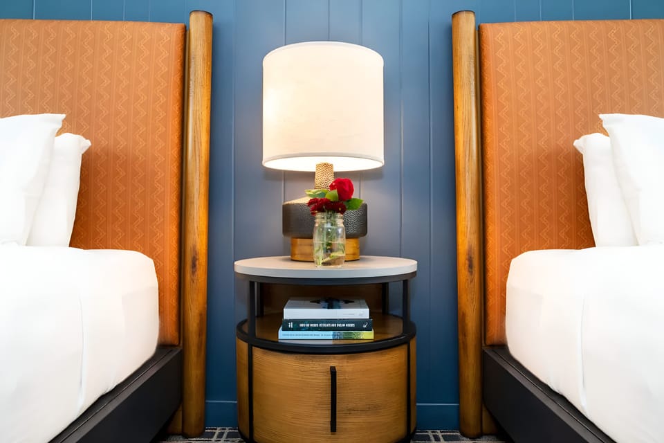 Enjoy thoughtful bedside touches for a calm, cozy night.