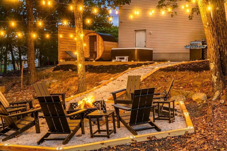 Dine under string lights on the outdoor patio, perfect for evening meals & conversation