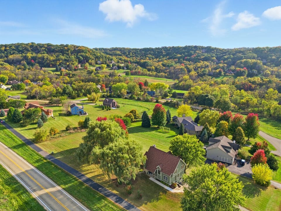 Aerial View | Serene Countryside Living with Colorful Autumn Views