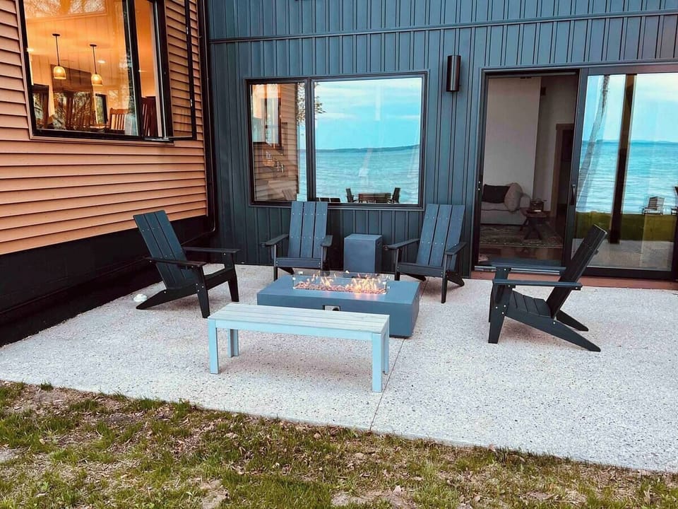 Large fire table and outdoor seating