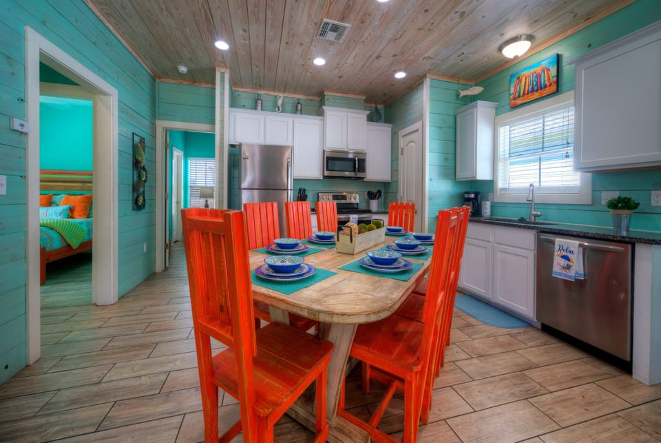 Cook in the fully stocked kitchen.
