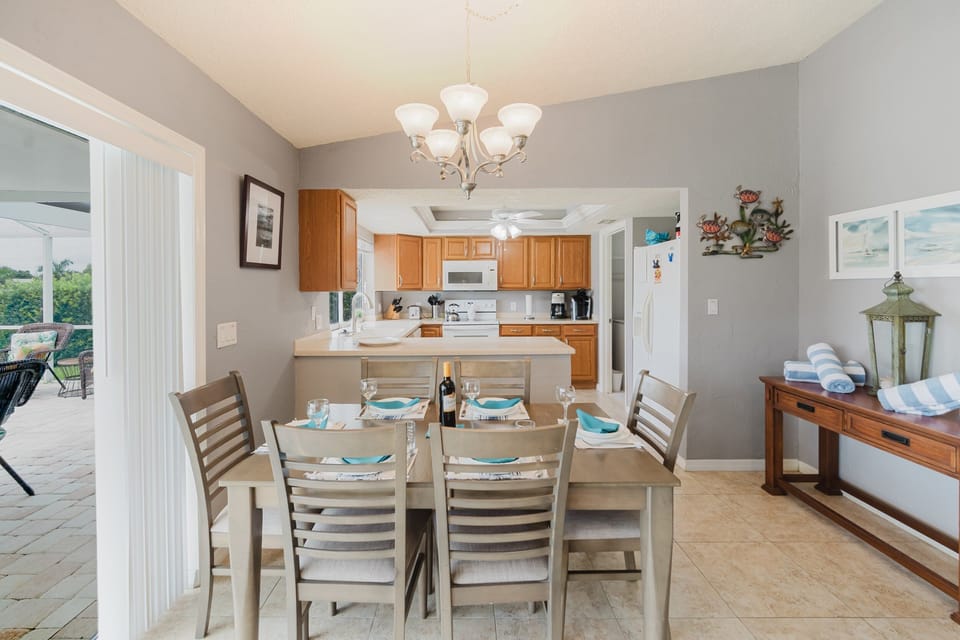 The dining area is right off the kitchen