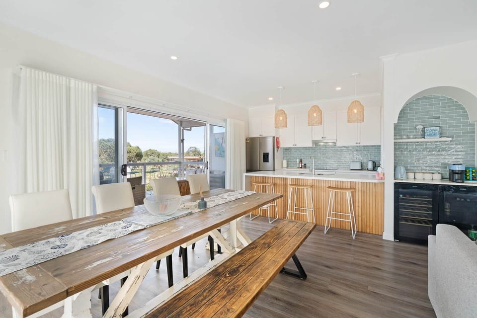 Spacious dining area with newly renovated kitchen