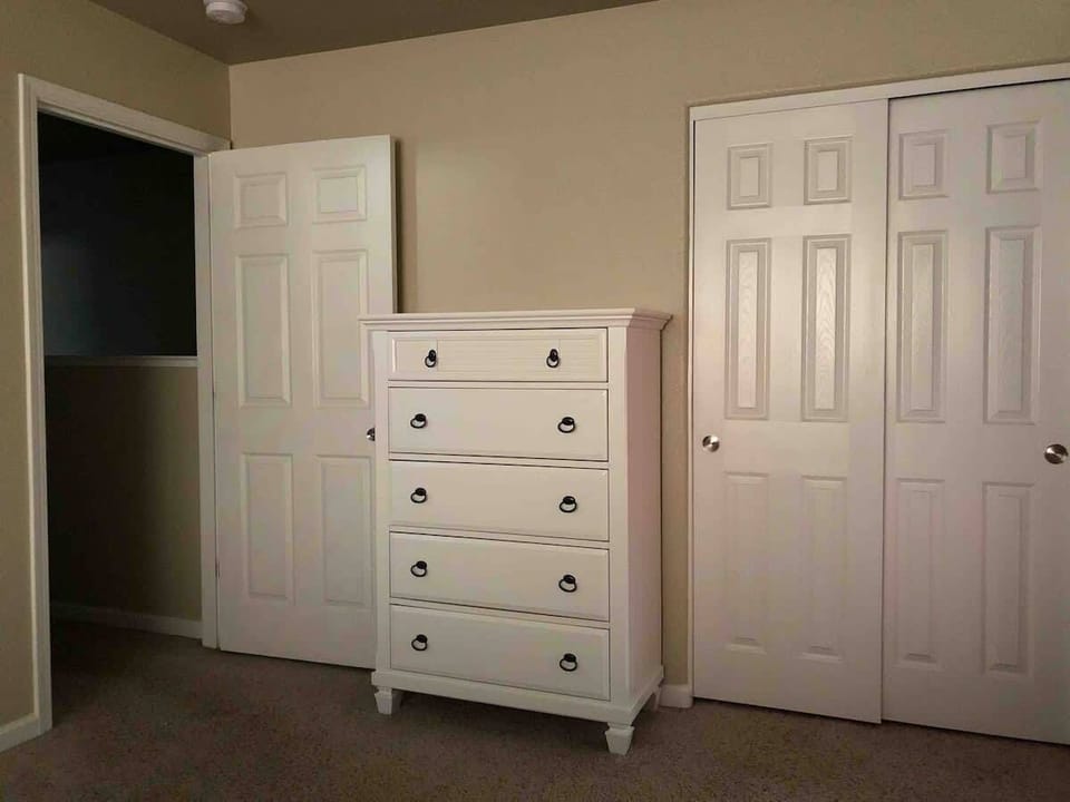 Primary bedroom with large closet for all your stuff and a dresser
