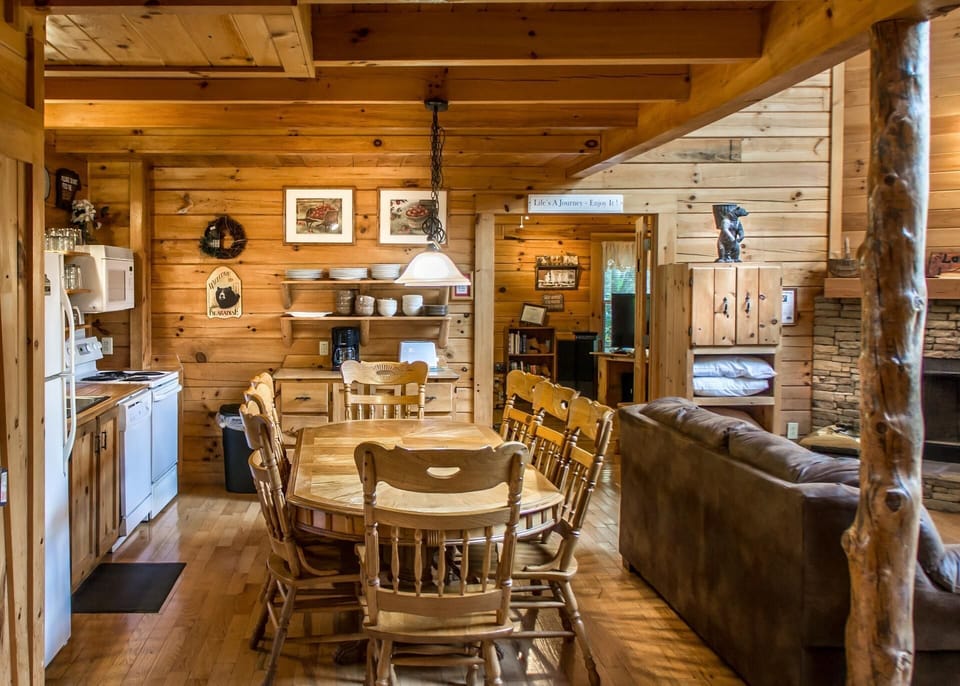 Prepare meals with ease in the well-equipped kitchen and enjoy group dinners at the eight-person dining table.