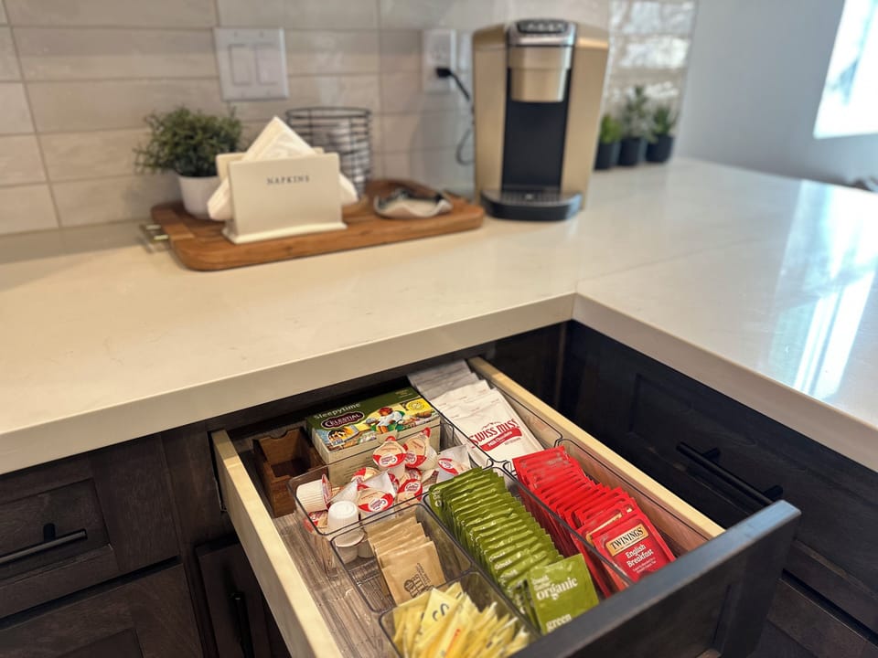 Coffee condiments and tea provided