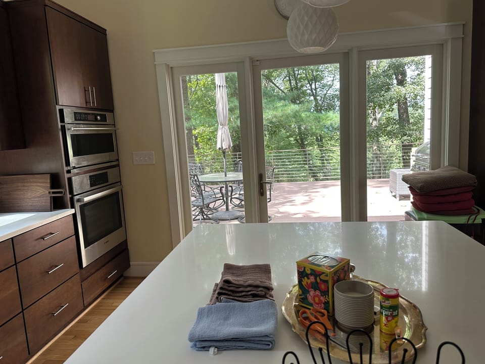 Kitchen summer view of deck with gas grill