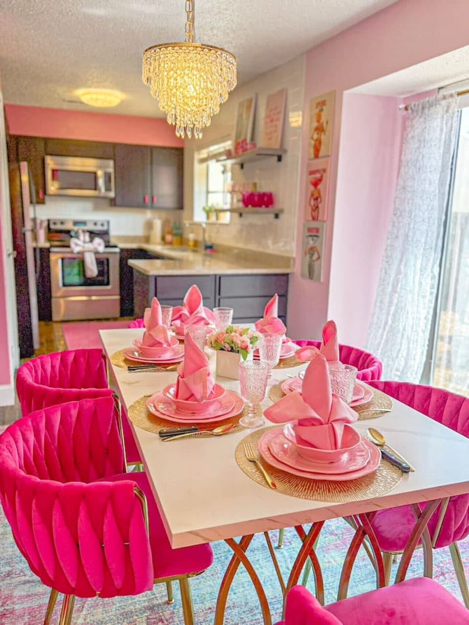 Vibrant Pink Maximalist Home Decor Set – Eclectic Y2K Aesthetic Kitchen, and Mantel Styling with Disco Ball Accents