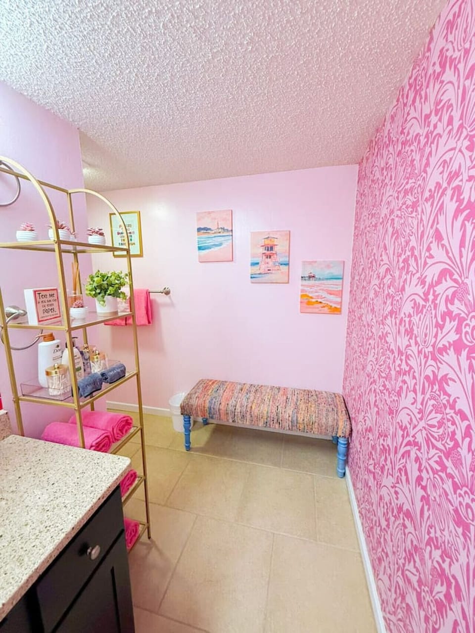 Maximalist Pink Bathroom Decor Set – Trendy Y2K Aesthetic Wall Art, Disco Ball Accents, and Eclectic Mantel Styling for Preppy Home Decor