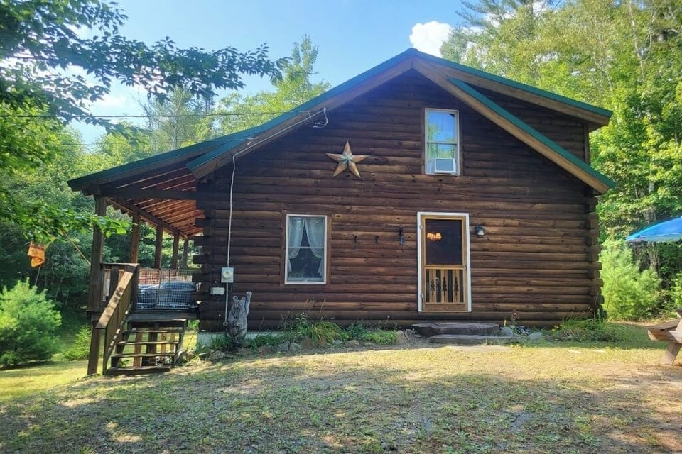 Cabin, upper driveway & front yard