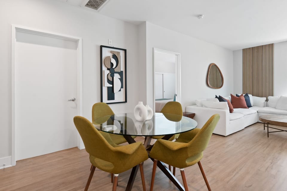 Gather for meals and memories at this chic, mid-century modern dining set.