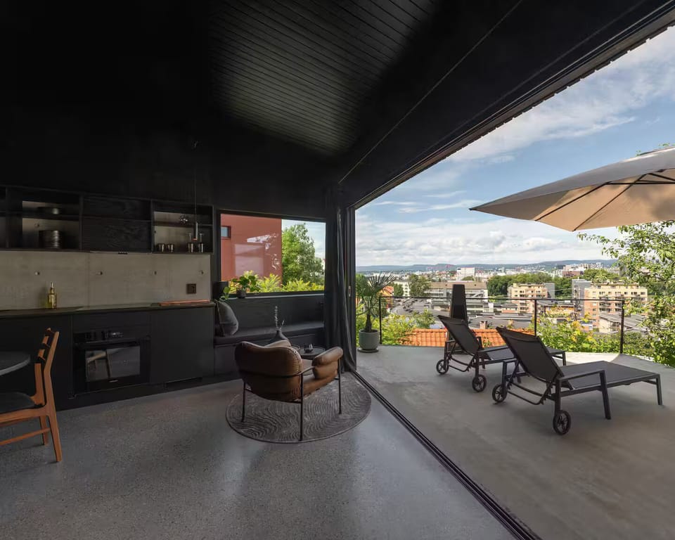 Bright living space that opens fully to the terrace — rare in Oslo