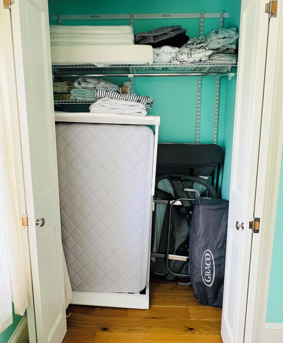 Closet full of items to make traveling with kids a little easier.
