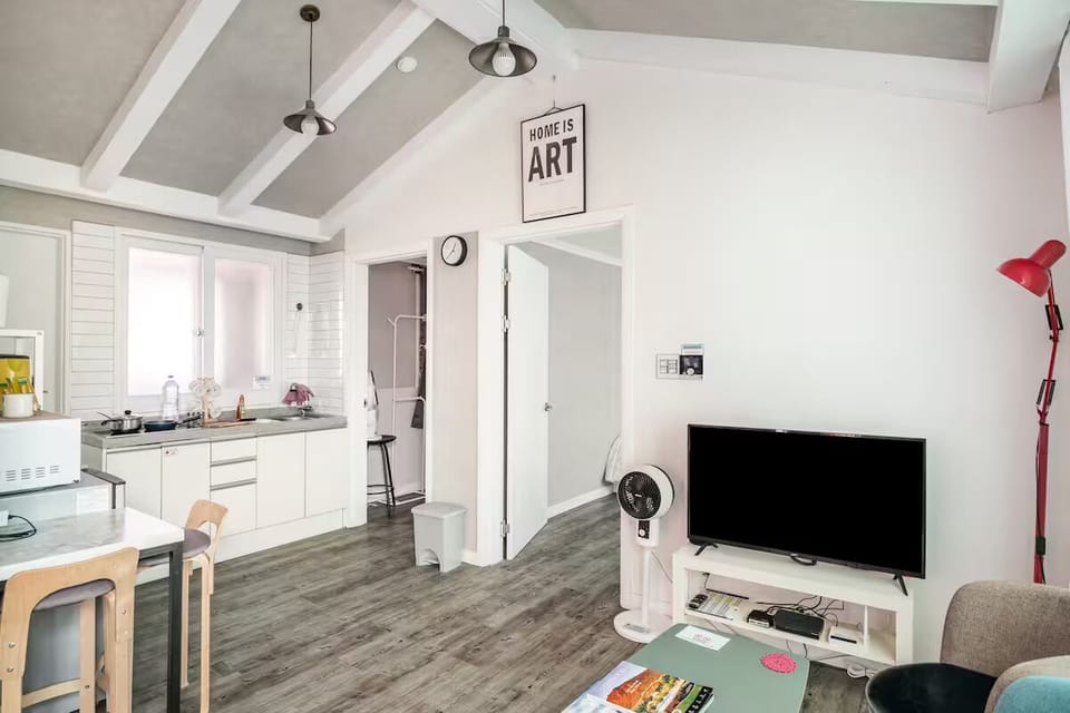 Living room with kitchen view