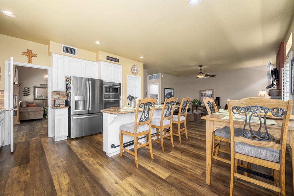 Kitchen open to Family Room and Living Room