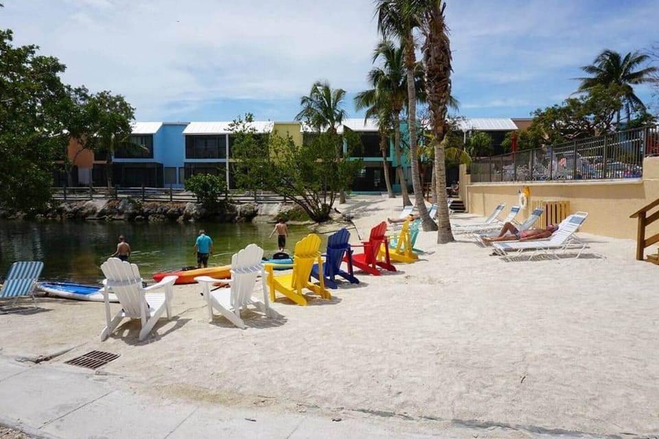 Beach area right next to the swimming lagoon.