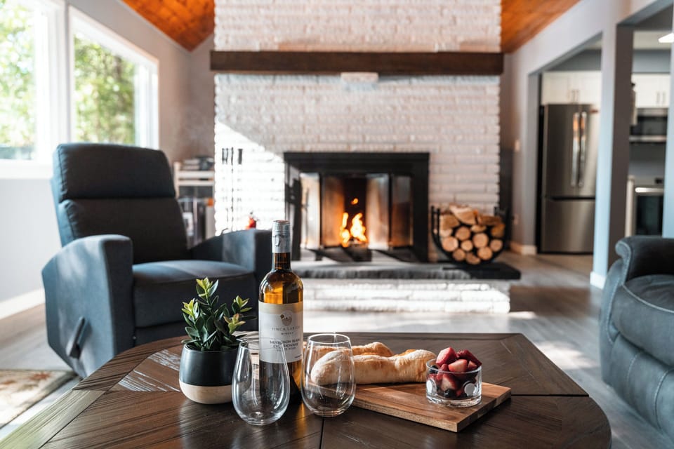 Beautiful living space with fireplace. 