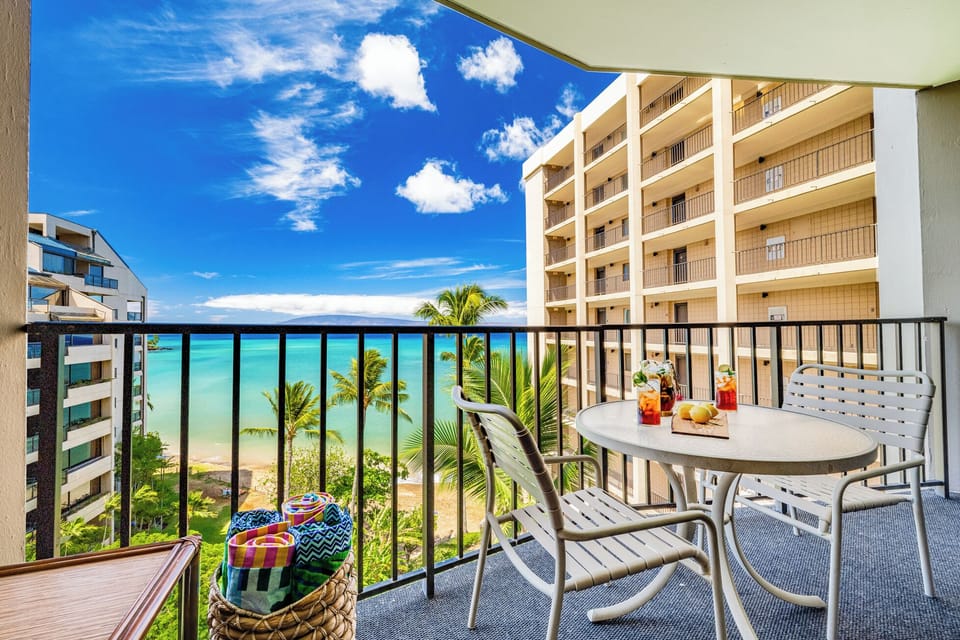 Relax on the lanai with sweeping Maui ocean views.
