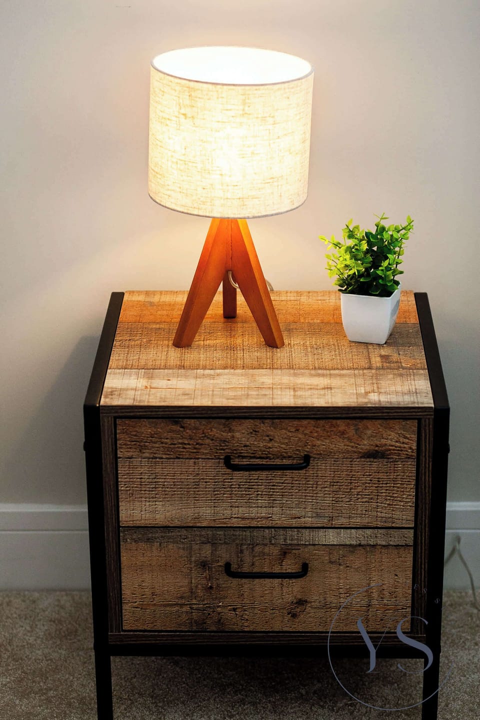 Rustic industrial nightstand