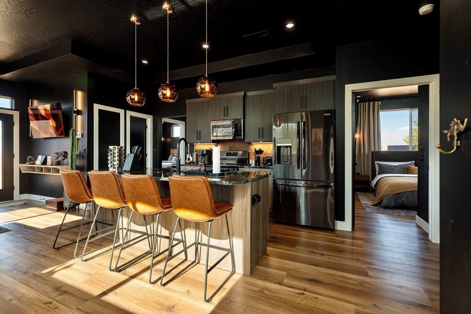 Full kitchen open to the living room so everybody can hang out together.