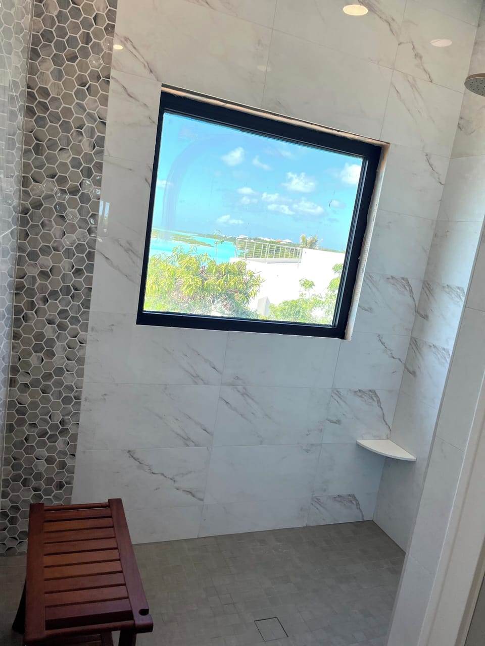 Shower in second master- there’s even a view of the water!