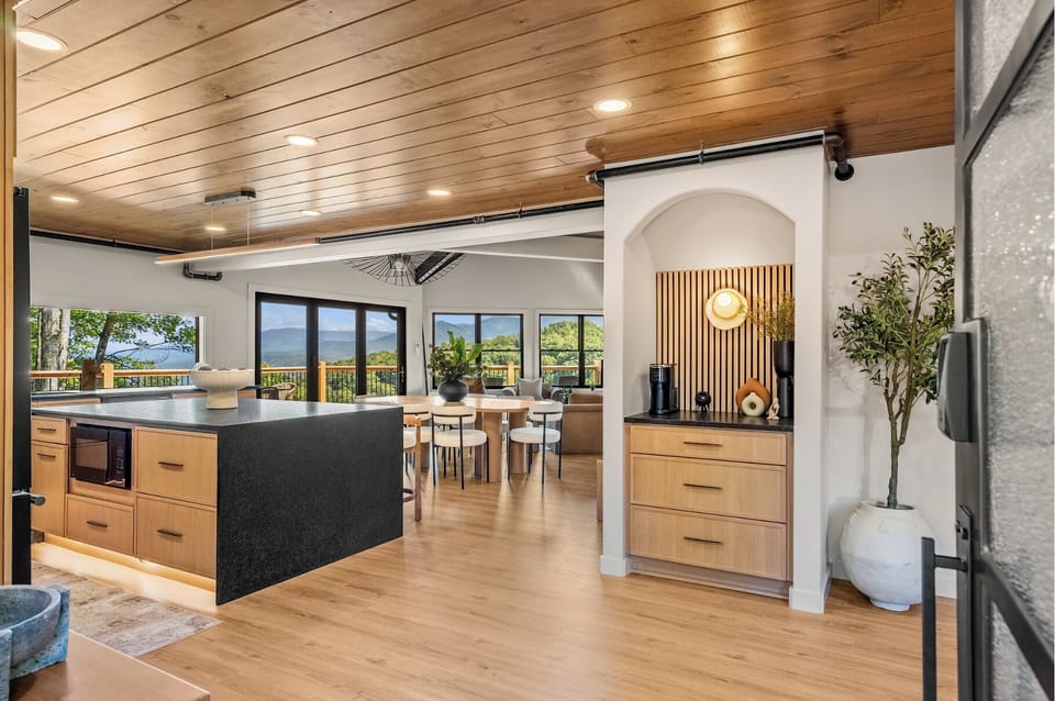 Open concept with stunning mountain views out every window. 