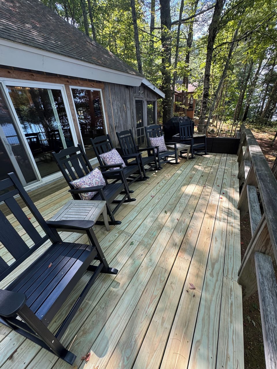 Our Lakeside deck is approximately 40 feet wide and 13 feet deep