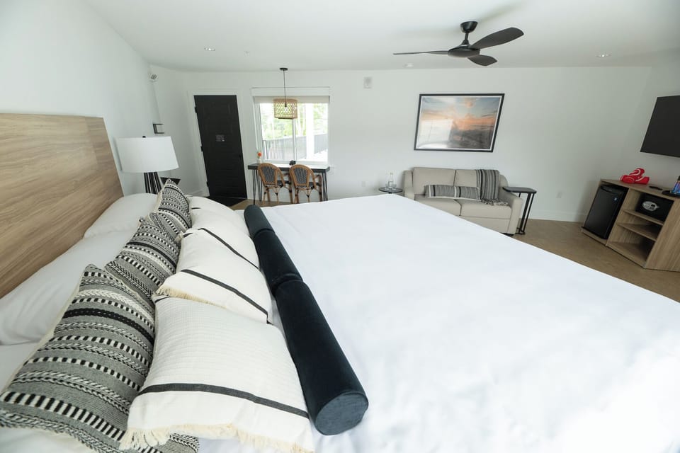 Sink into plush pillows after a day of seaside adventures.