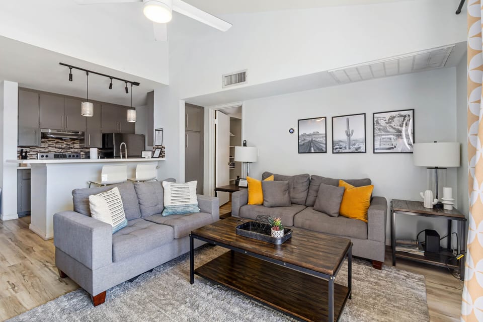 Living Room with comforable sofas & open layout