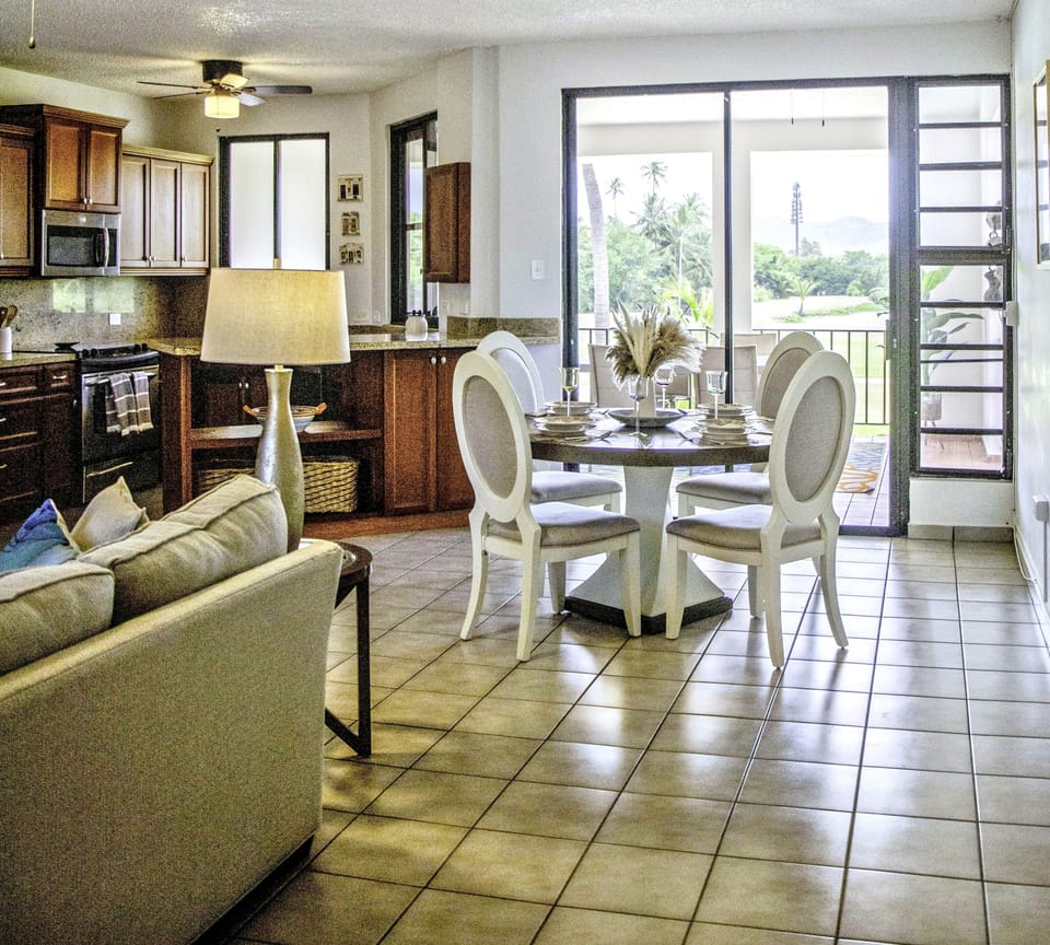 Cozy dining area next to the balcony exit