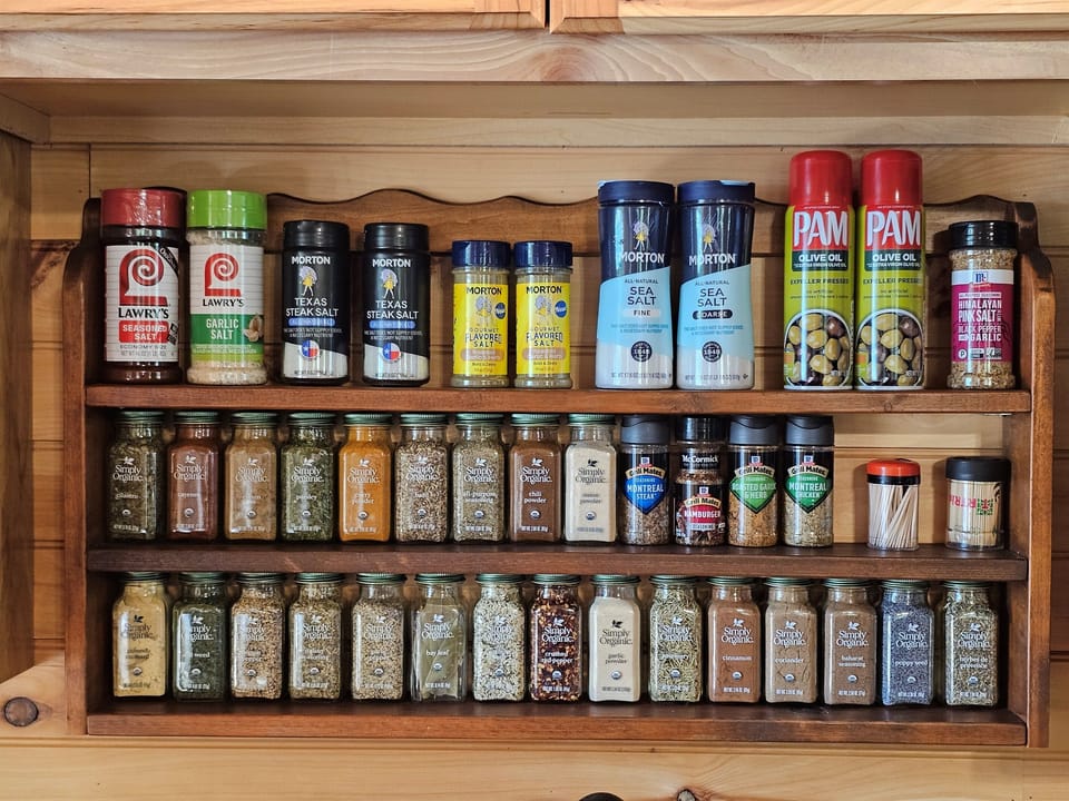 Whip up a romantic dinner or family feast — the cabin’s spice rack has you covered.