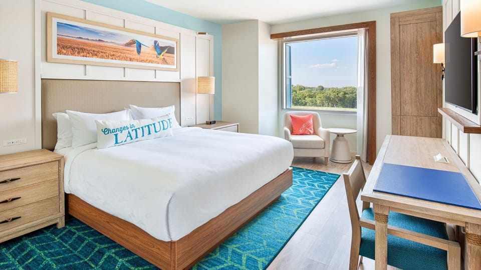 Settle in comfortably with a desk, TV, and bright view.