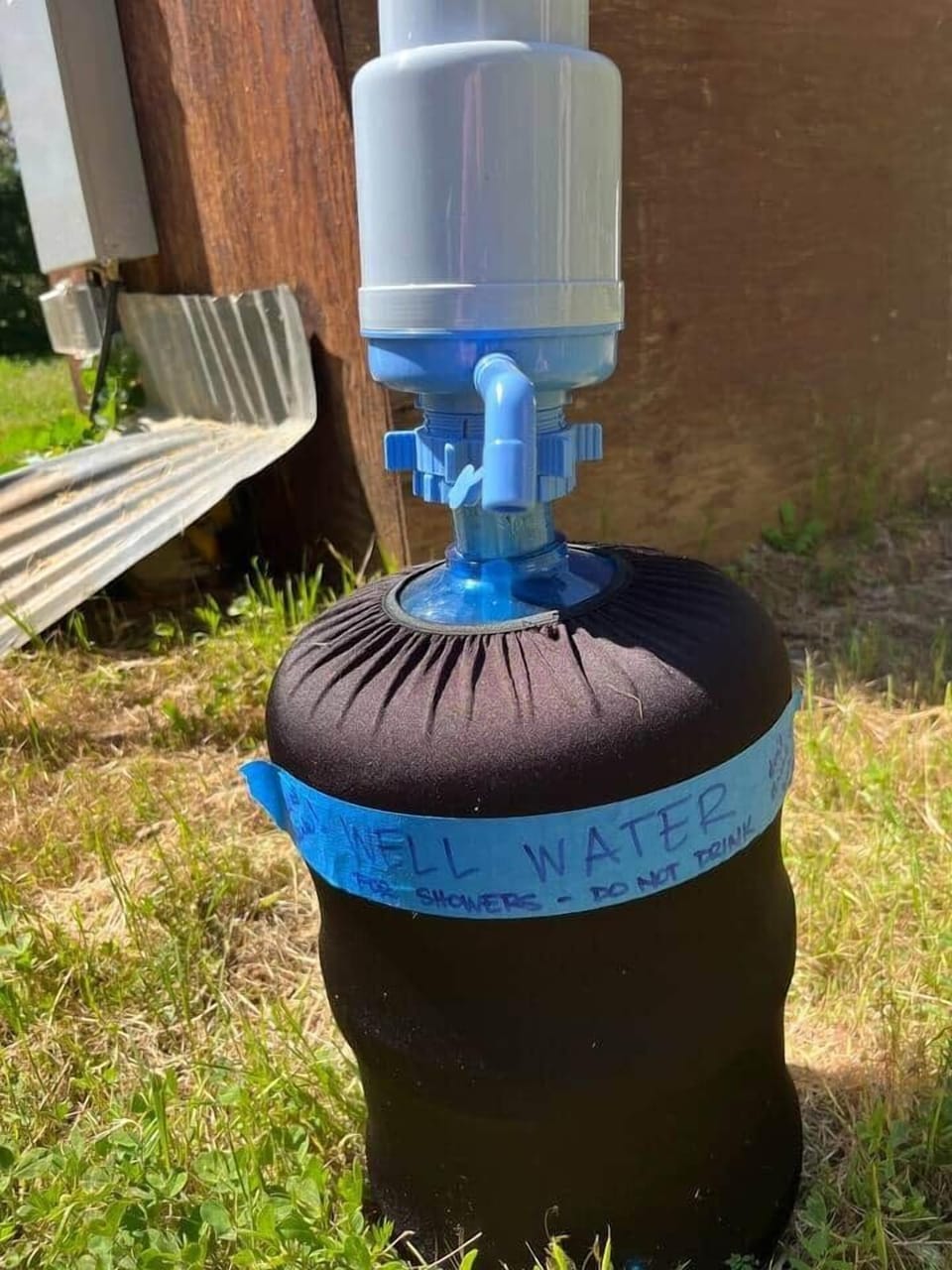 Here is your Yosemite water from our 150 ft well. We have it being warmed up for you so it doesn’t take that long to heat up in solar shower bag. 