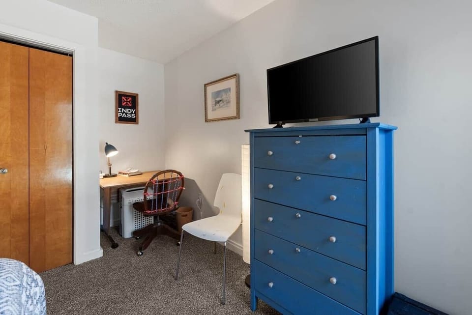 Work station, smart TV, closet, bottom dresser drawer available for clothes etc.
