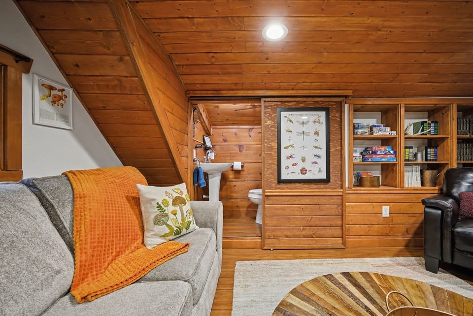 The loft, including the hobbit-sized half-bath, perfectly functional, we promise