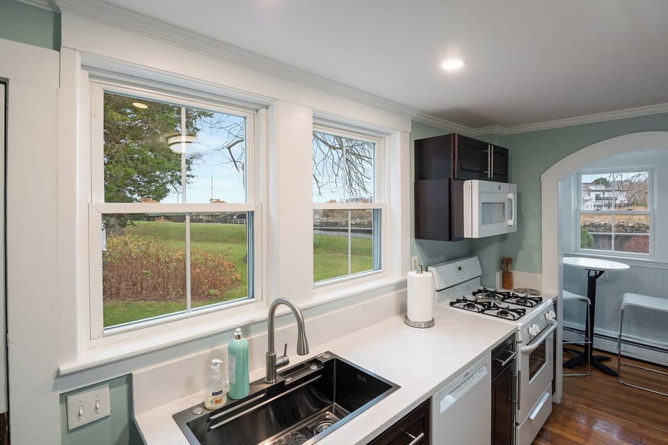 kitchen with all the essentials you need, with views of the boat channel!