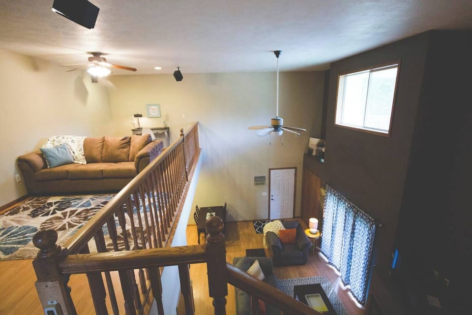 View at the top of the stairs looking down.